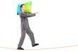 Full length portrait of a man sleepwalking on a rope