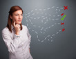 Foto: Young woman choosing between right and wrong signs Young woman choosing between right and wrong signs