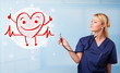 Attractive doctor with happy red smiling heart