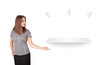 Beutiful young woman presenting modern copy space