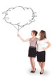 Young ladies holding cloud balloon drawing