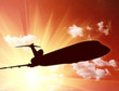 silhouette of airplane in sunset