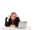 buisnessman sitting at desk and looking laptop with copy space