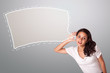 Photo: beautiful woman gesturing with abstract speech bubble copy space beautiful woman gesturing with abstract speech bubble copy space