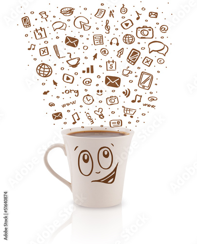Photo: Coffee-mug with hand drawn media icons Coffee-mug with hand drawn media icons
