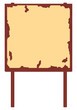 Red-brown wooden billboard  with old poster & peeling paint