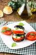 Tower of aubergine, mozzarella and tomato