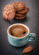 Cup of coffee and chocolate cookies with chocolate chips