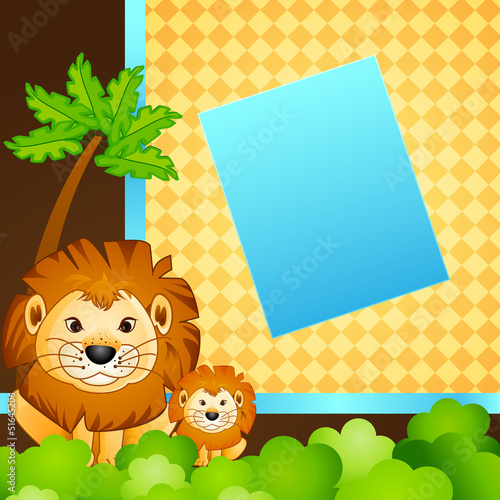 Vector: vector illustration of baby and mother lion in jungle vector illustration of baby and mother lion in jungle