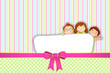 vector illustration of kids standing behind placard