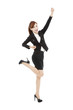 happy young asian business woman with success gesture