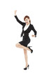 happy young businesswoman with success gesture
