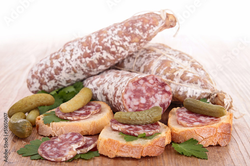 Photo: sausage on wood sausage on wood