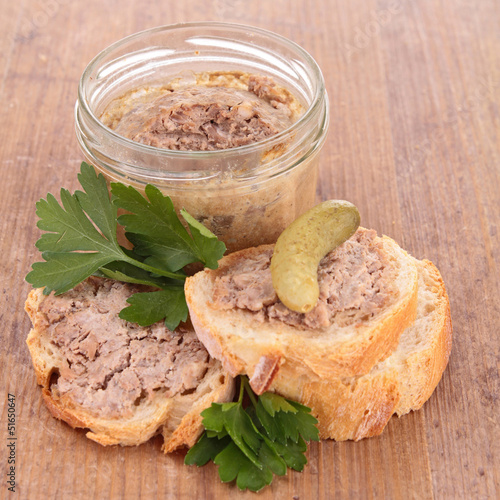 Photo: bread toast with meat spread bread toast with meat spread
