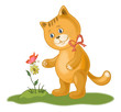 Vector: Cat, flower and butterfly Cat, flower and butterfly