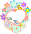 Birthday card with cute birds with flowers and heart
