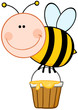 Smiling Bee Flying With A Honey Bucket