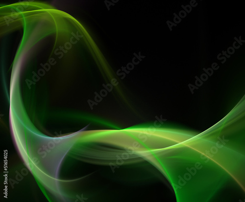 Illustration: Abstract green smoke waves on black background Abstract green smoke waves on black background