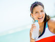 Sports woman drinking water