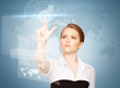 businesswoman touching virtual screen