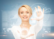 businesswoman touching virtual screen