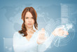 businesswoman touching virtual screen