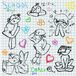 School doodle set, children activity pen sketch