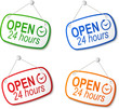 open 24 hours signs on white