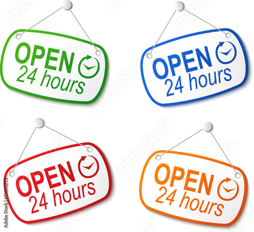 Vector: open 24 hours signs on white open 24 hours signs on white