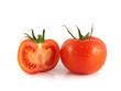 Fresh red tomato with sliced half. Isolated.