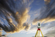 Photo: surveying measuring instrument, horizon and sunset surveying measuring instrument, horizon and sunset