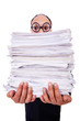 Funny man with lots of folders on white