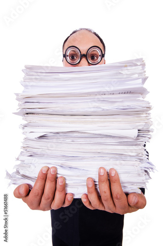 Photo: Funny man with lots of folders on white Funny man with lots of folders on white