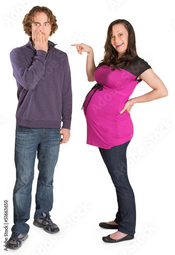 Photo: Pregnant Lady Points at Man Pregnant Lady Points at Man