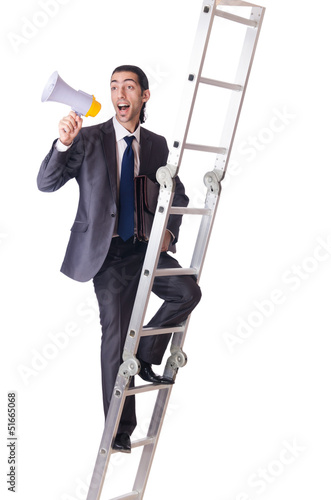 Photo: Businessman climbing the ladder isolated on white Businessman climbing the ladder isolated on white