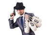 Businessman criminal with sacks of money