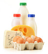 Composition with variety of dairy products isolated on white
