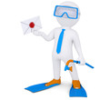 3d man with flippers holding an envelope
