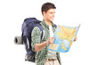 Male hiker looking at a map