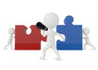 3d humanoid character push a puzzle pieces