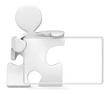 Puzzle People holding blank glass board for copy space.