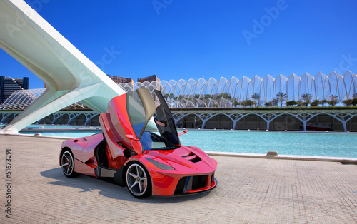 Illustration: red concept car in valencia red concept car in valencia