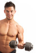 Foto: Muscular young man lifting a dumbbell over white Muscular young man lifting a dumbbell over white