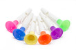 Children horn made of colored plastic isolated on white.