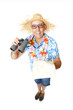 Nerd mit Landkarte und Fernglas