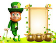 Leprechaun for st patrick day standing near sign