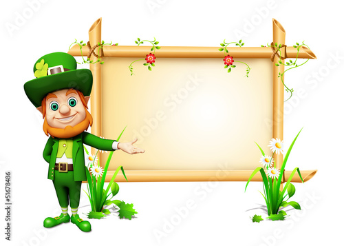 Illustration: Leprechaun for st patrick's day with big sign Leprechaun for st patrick's day with big sign
