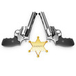 Two revolvers and sheriff sign