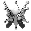 Two revolvers and sheriff sign