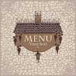 menu with old roof on stone wall background